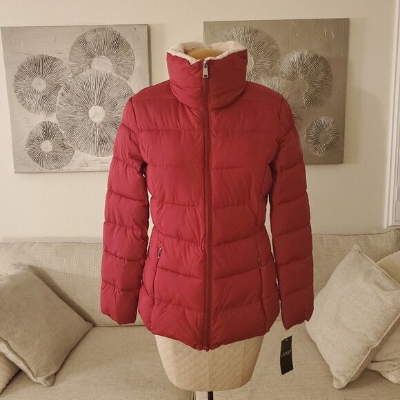 NEW Ralph Lauren Faux Fur Collar Puffer Jacket size Small in Red - Picture 3 of 13